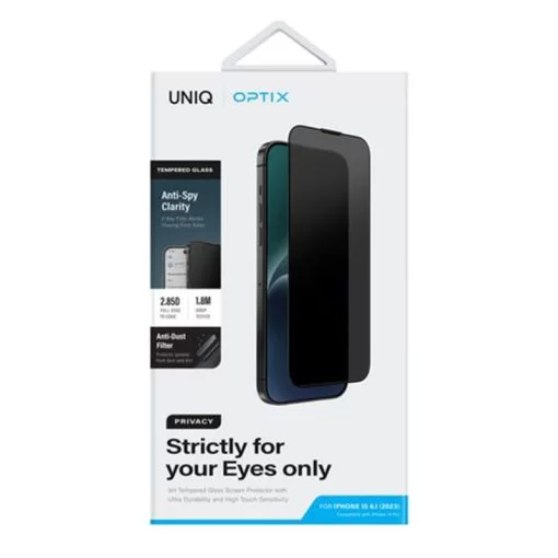 UNIQ OPTIX 9H TEMPERED GLASS SCREEN PROTECTOR WITH DURABILITY AND HIGH TOUGH SENSITIVITY FOR IPHONE 15 PRO | PRIVACY